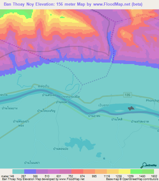 Ban Thoay Noy,Laos Elevation Map