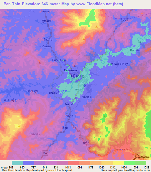 Ban Thin,Laos Elevation Map