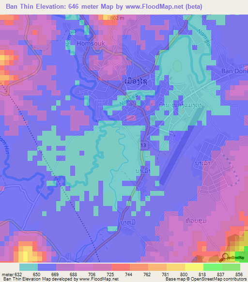 Ban Thin,Laos Elevation Map