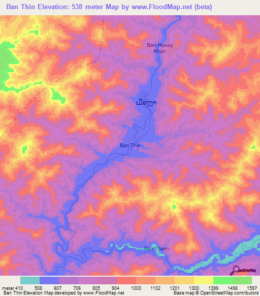 Ban Thin,Laos Elevation Map