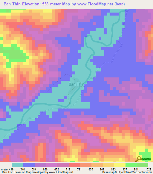 Ban Thin,Laos Elevation Map