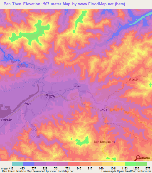 Ban Then,Laos Elevation Map