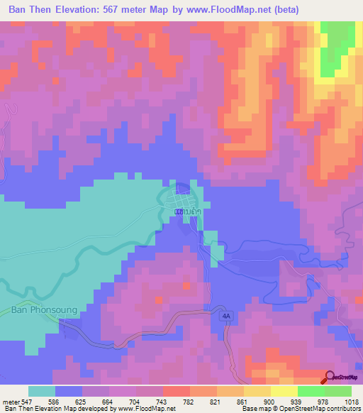 Ban Then,Laos Elevation Map