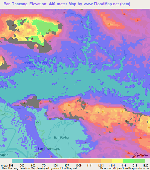 Ban Thaxang,Laos Elevation Map