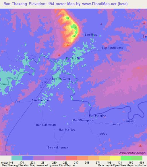 Ban Thaxang,Laos Elevation Map