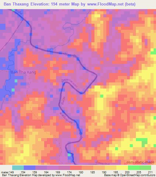 Ban Thaxang,Laos Elevation Map