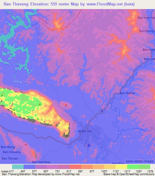 Ban Thaveng,Laos Elevation Map