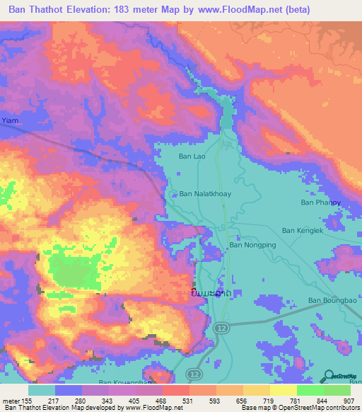 Ban Thathot,Laos Elevation Map