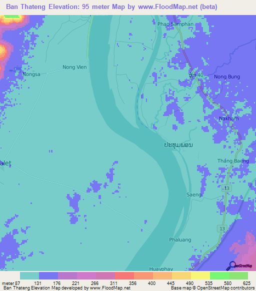 Ban Thateng,Laos Elevation Map