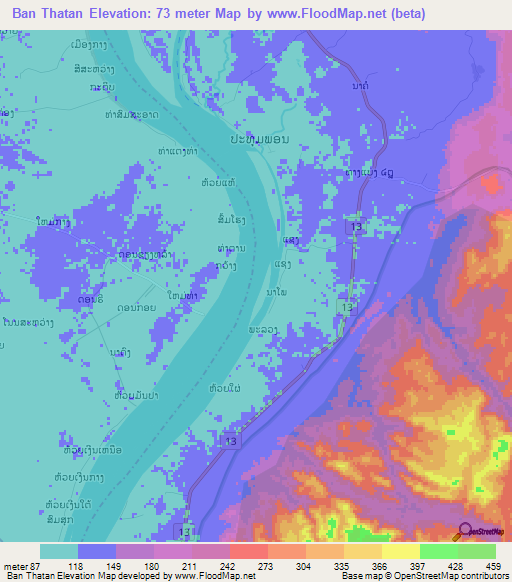 Ban Thatan,Laos Elevation Map