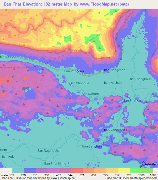 Ban That,Laos Elevation Map