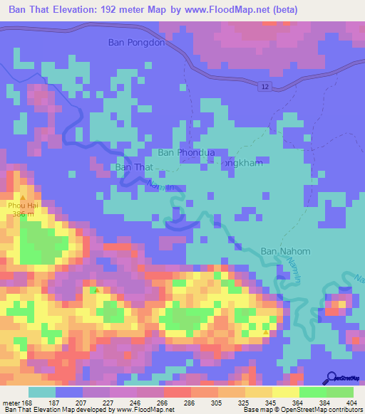 Ban That,Laos Elevation Map