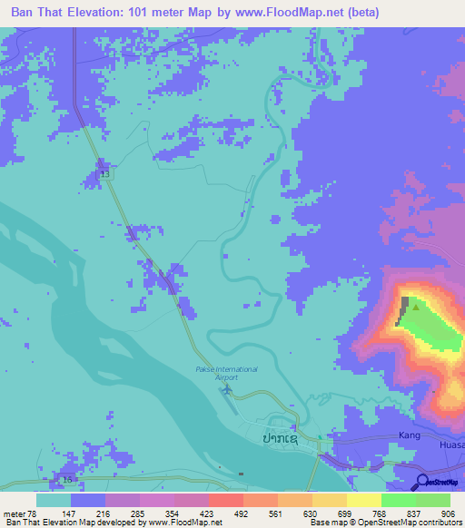 Ban That,Laos Elevation Map