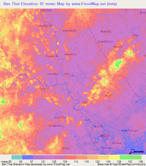 Ban That,Laos Elevation Map