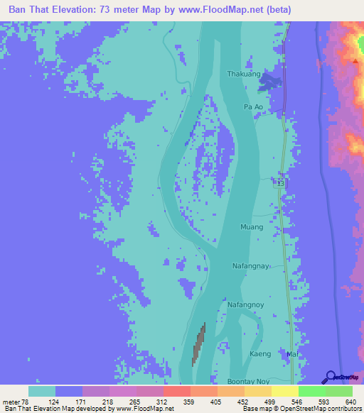 Ban That,Laos Elevation Map