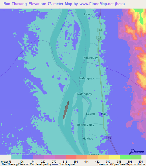 Ban Thasang,Laos Elevation Map