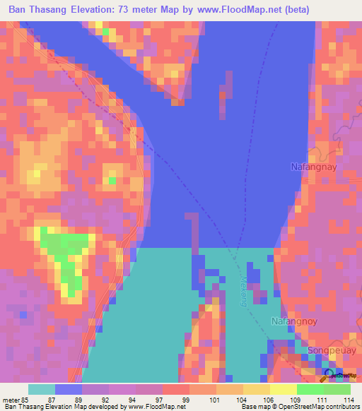 Ban Thasang,Laos Elevation Map