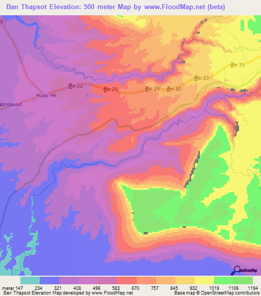 Ban Thapsot,Laos Elevation Map