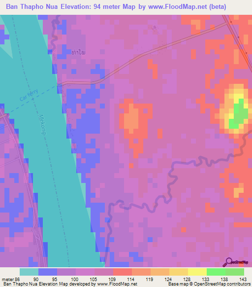 Ban Thapho Nua,Laos Elevation Map