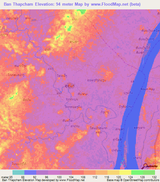 Ban Thapcham,Laos Elevation Map