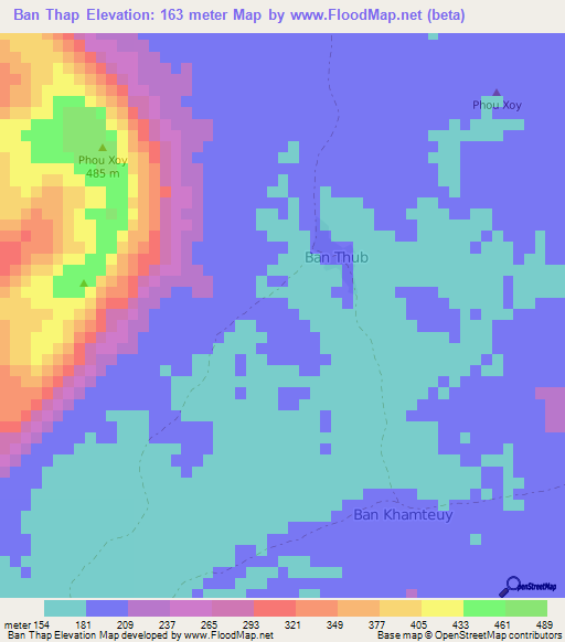 Ban Thap,Laos Elevation Map