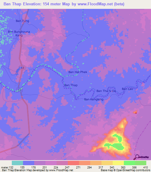 Ban Thap,Laos Elevation Map