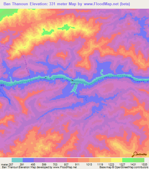 Ban Thanoun,Laos Elevation Map