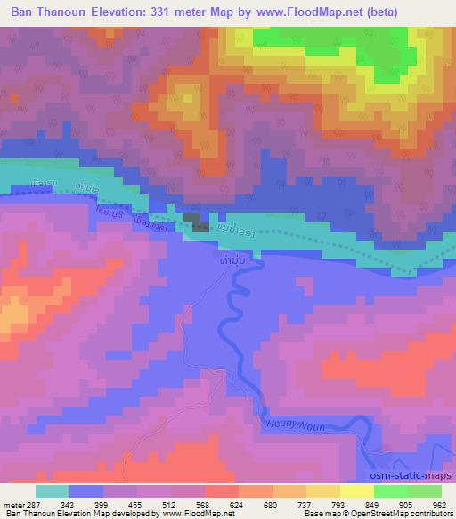 Ban Thanoun,Laos Elevation Map