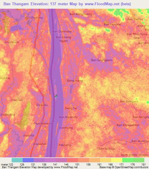 Ban Thangam,Laos Elevation Map