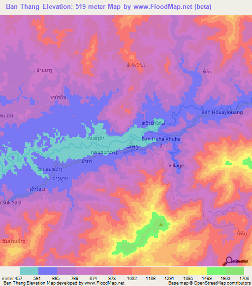 Ban Thang,Laos Elevation Map