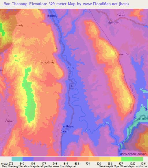 Ban Thanang,Laos Elevation Map