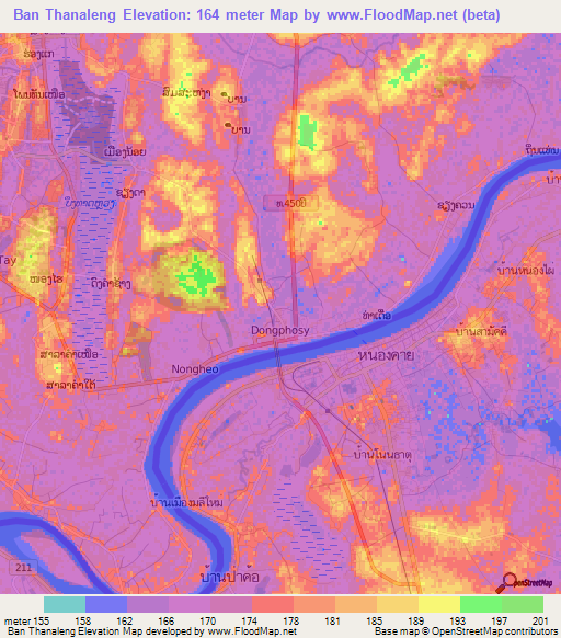 Ban Thanaleng,Laos Elevation Map