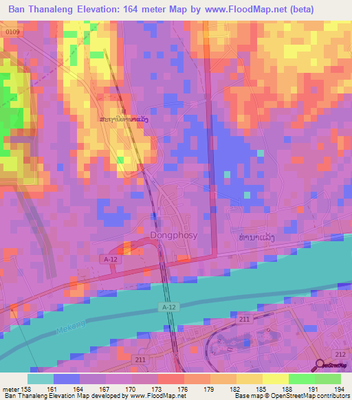 Ban Thanaleng,Laos Elevation Map