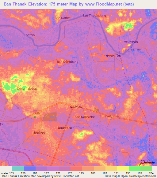 Ban Thanak,Laos Elevation Map