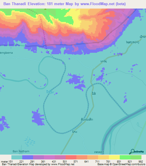 Ban Thanadi,Laos Elevation Map