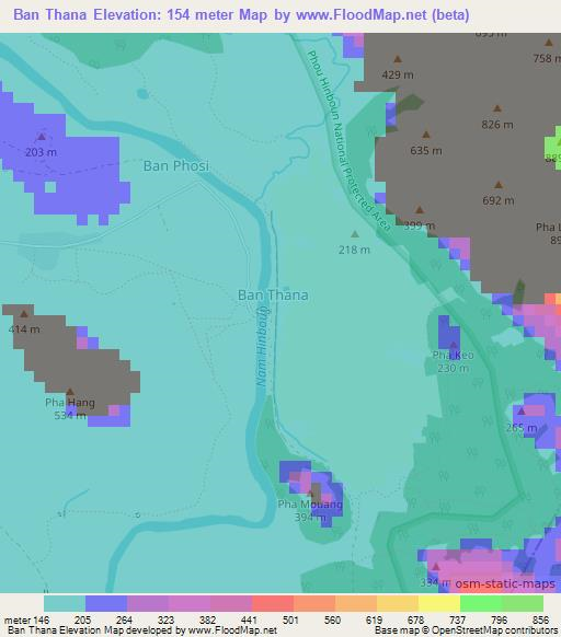 Ban Thana,Laos Elevation Map