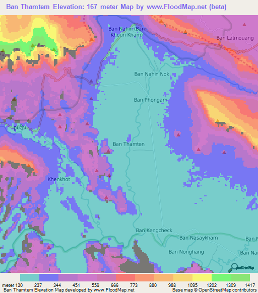 Ban Thamtem,Laos Elevation Map