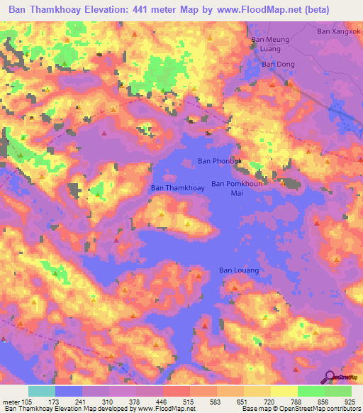 Ban Thamkhoay,Laos Elevation Map