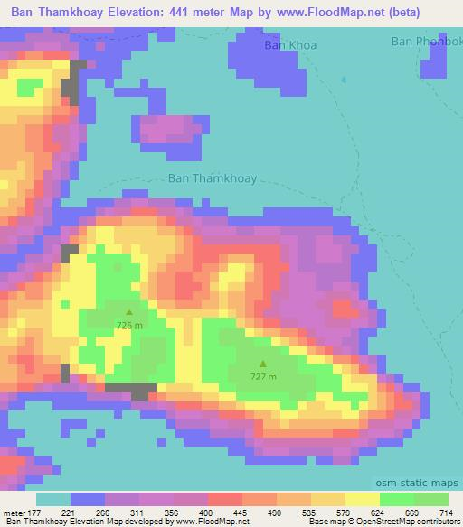 Ban Thamkhoay,Laos Elevation Map