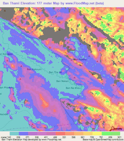 Ban Thami,Laos Elevation Map