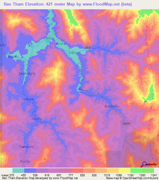 Ban Tham,Laos Elevation Map