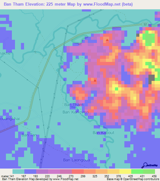 Ban Tham,Laos Elevation Map