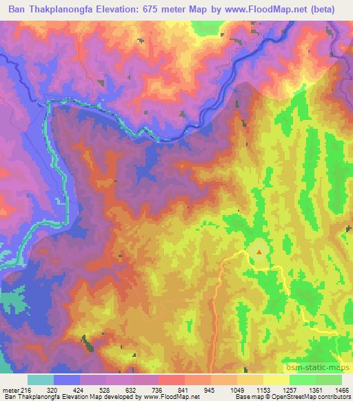 Ban Thakplanongfa,Laos Elevation Map