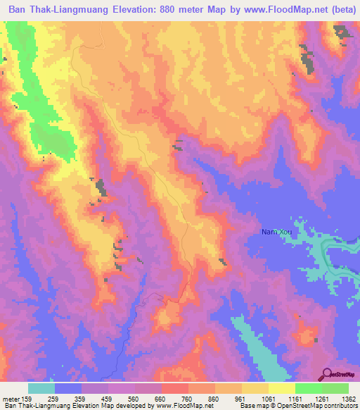 Ban Thak-Liangmuang,Laos Elevation Map