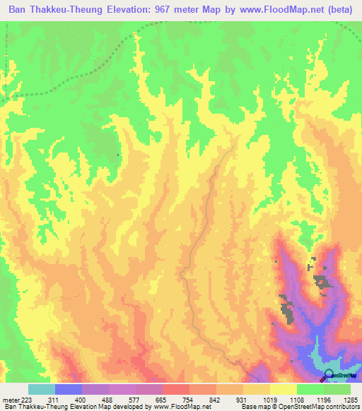 Ban Thakkeu-Theung,Laos Elevation Map