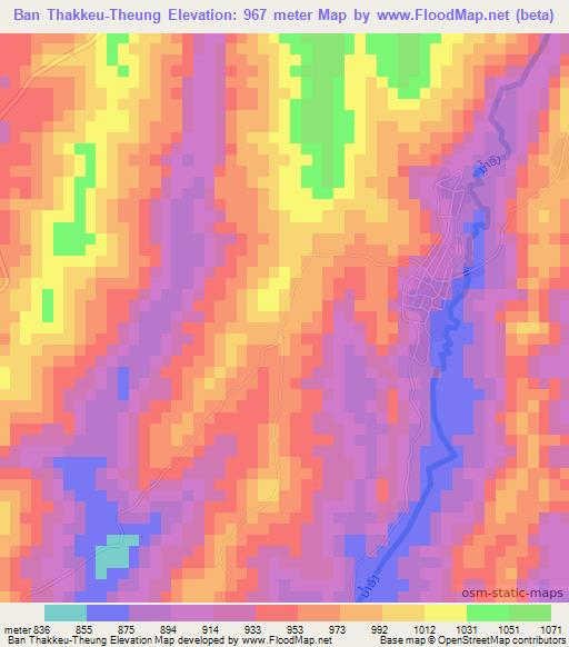 Ban Thakkeu-Theung,Laos Elevation Map