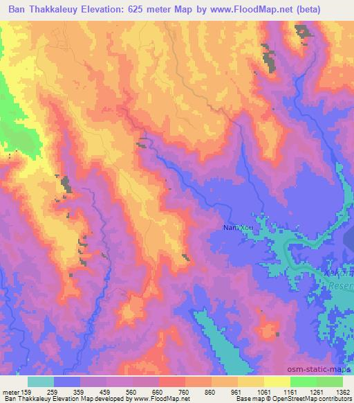 Ban Thakkaleuy,Laos Elevation Map