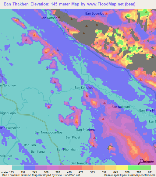 Ban Thakhen,Laos Elevation Map