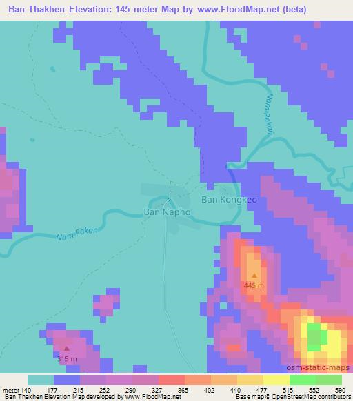 Ban Thakhen,Laos Elevation Map