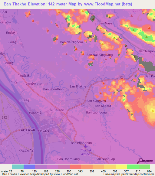 Ban Thakhe,Laos Elevation Map